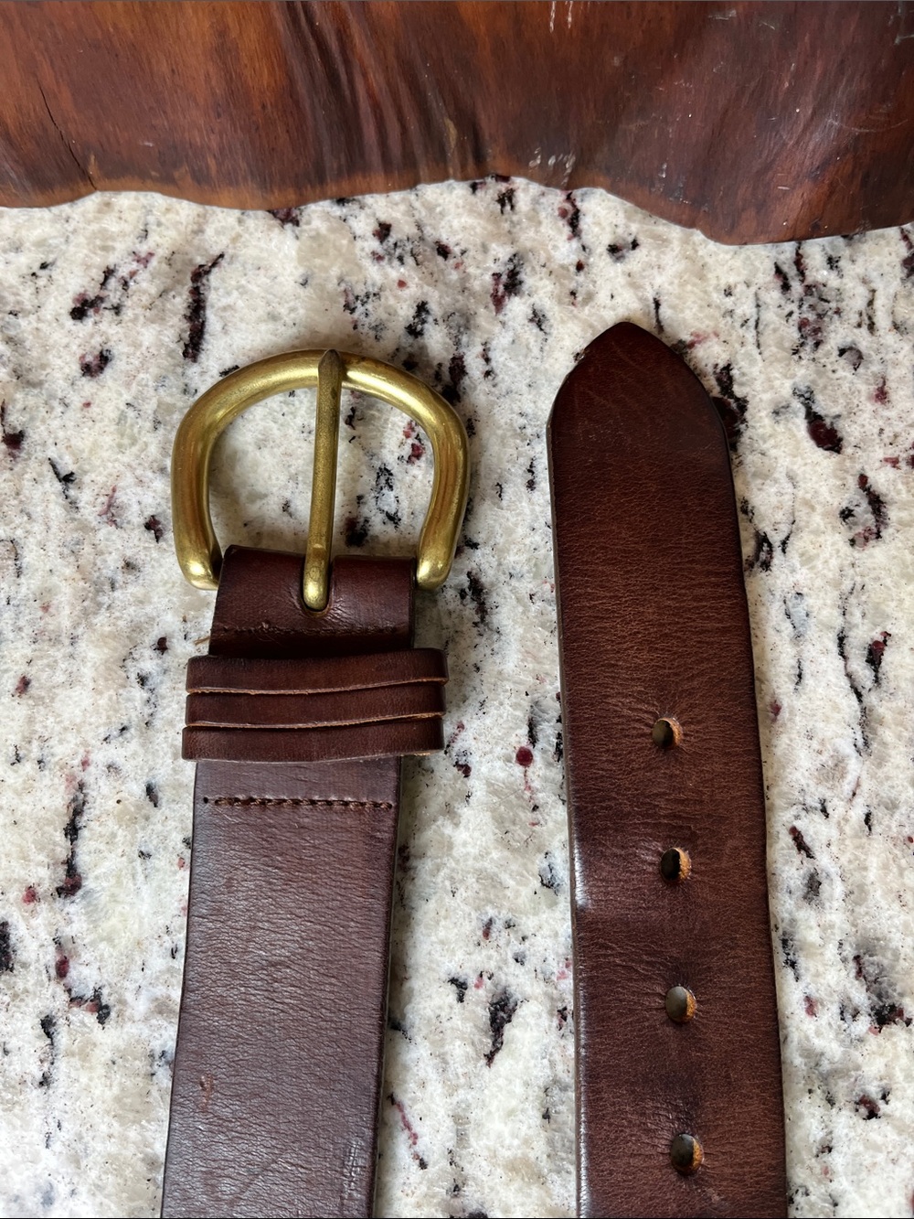 Eddie Bauer Brown Leather Belt with Brass-Tone Buckle - Picture 3 of 8